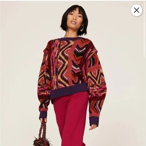 FARM Rio Striped Patchwork Sweater NWT